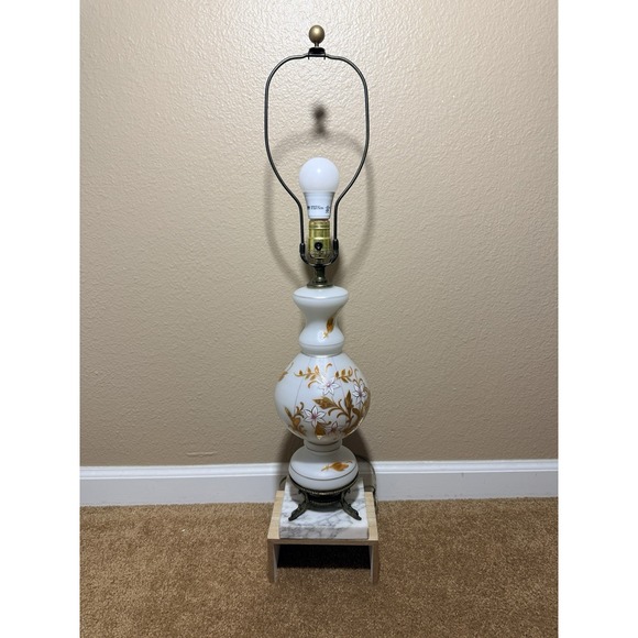 Other - Vtg White Satin Lamp Made in Western Germany, Poseidon Fish Base On Marble 29"